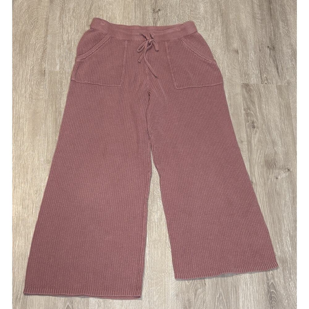 Aerie Ribbed Wide Leg Knit Lounge Pants Drawstring‎ Size S Dusty Pink